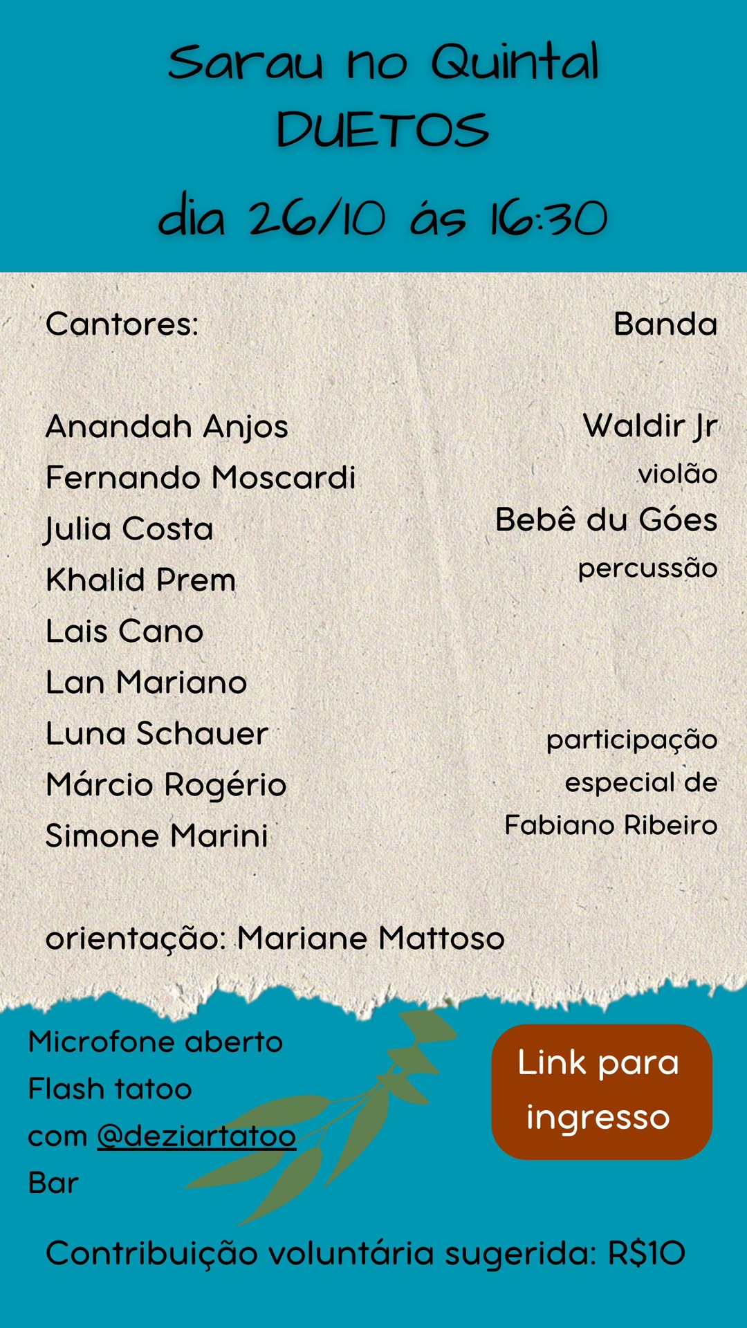 Flyer do evento Sarau no Quintal — Duetos
